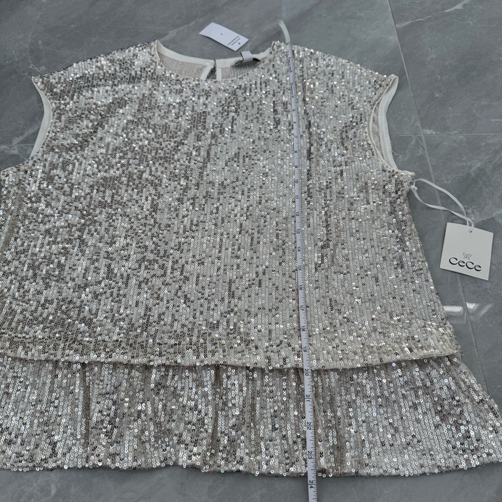 Women’s Cece Sleeveless Sequin Peplum Ruffle Top Party Holiday Size Large - Picture 16 of 16